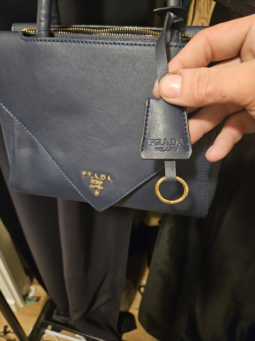 Prada Navy Saffiano Leather Satchel with Gold Hardware - Picture 2 of 4